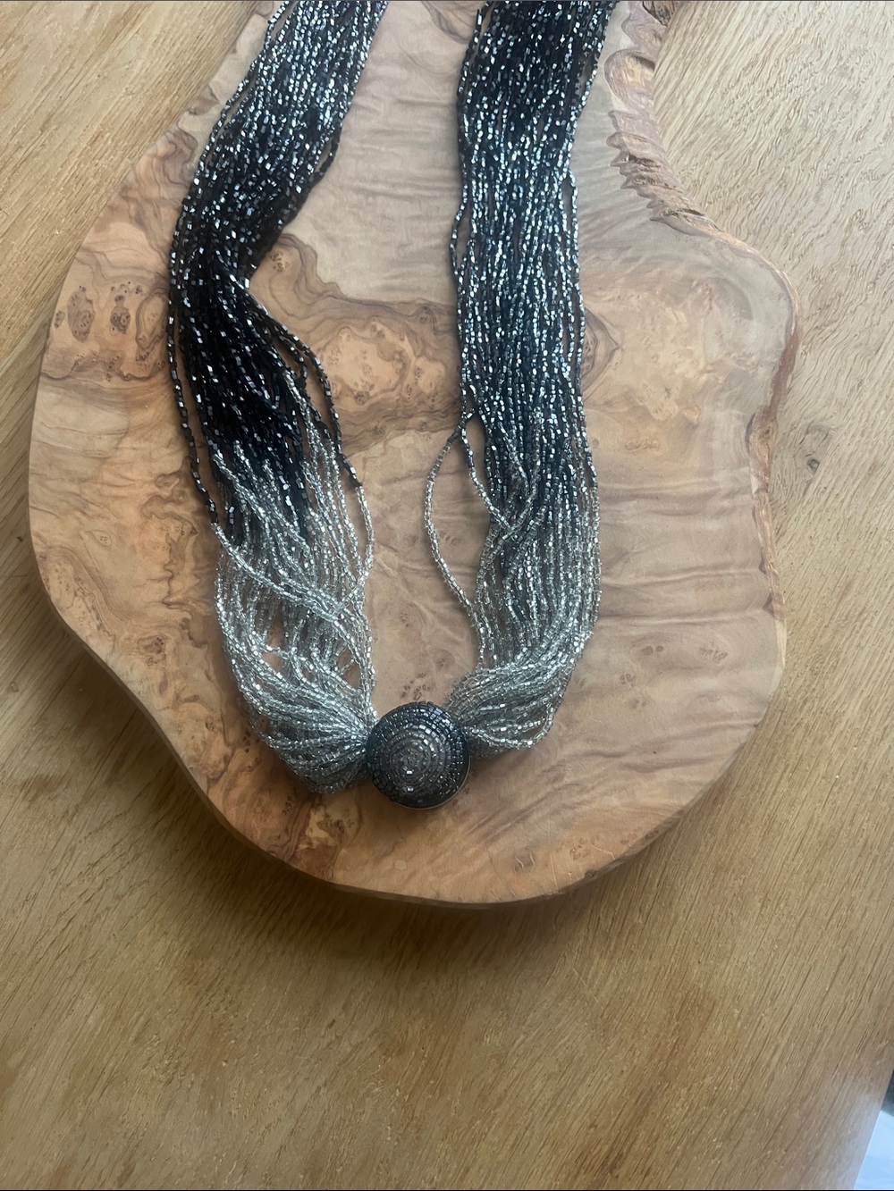 Long! Ombre Multi-Strand Beaded Necklace in Black and Silver 34”